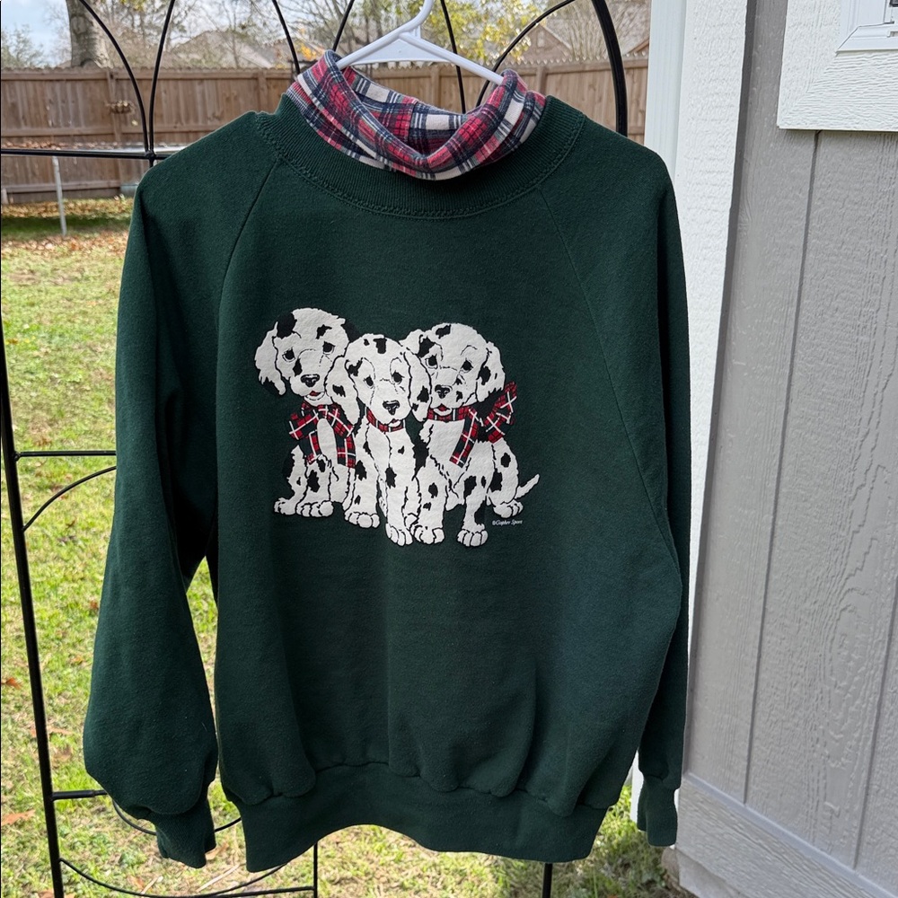 Green Turtleneck Sweater with Dalmatian Print - Picture 1 of 2
